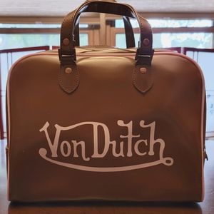 Vintage Y2K Von Dutch Brown and Pink Bag, 13x10x5